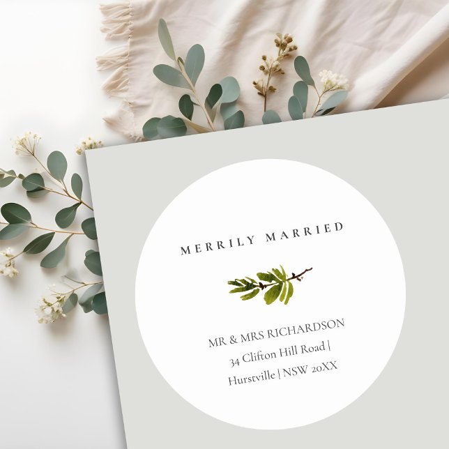 Sticker Rond Adresse de Noël de la branche de pin Marié (Créateur téléchargé)