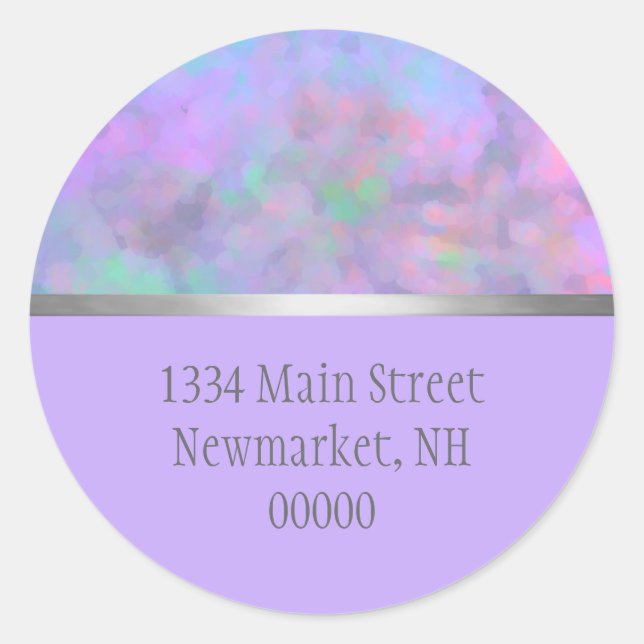 Sticker Rond Adresse de retour Abstrait Purple Rose Bleu Argent (Devant)