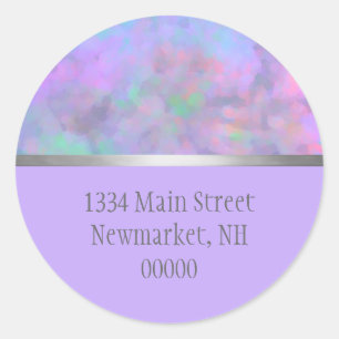 Sticker Rond Adresse de retour Abstrait Purple Rose Bleu Argent