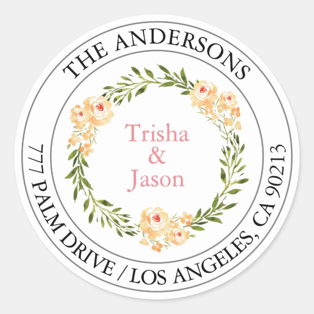 Sticker Rond Adresse de retour avec fleurs de pêcher couleur co (Devant)