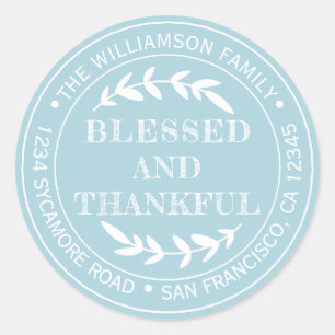 Sticker Rond Adresse de retour bon thanksgiving Blue Glow