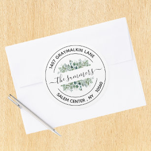Sticker Rond Adresse de Retour Calligraphie Manuscrite Feuilles
