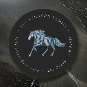 Sticker Rond Adresse de retour Cheval Mystique Aquarelle