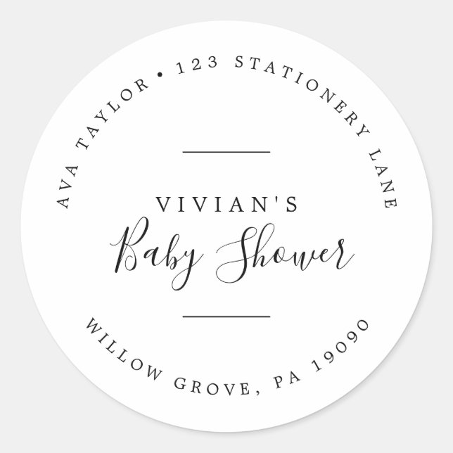 Sticker Rond Adresse de retour circulaire de Baby shower minima (Devant)