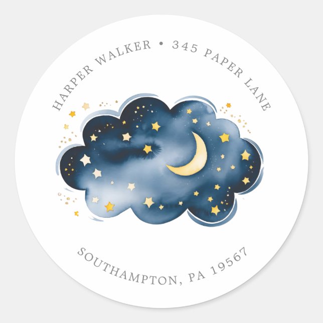 Sticker Rond Adresse de retour circulaire pour Baby Shower Lune (Devant)