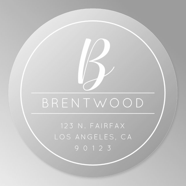 Sticker Rond Adresse de retour classique et monogramme | Gris d (Créateur téléchargé)