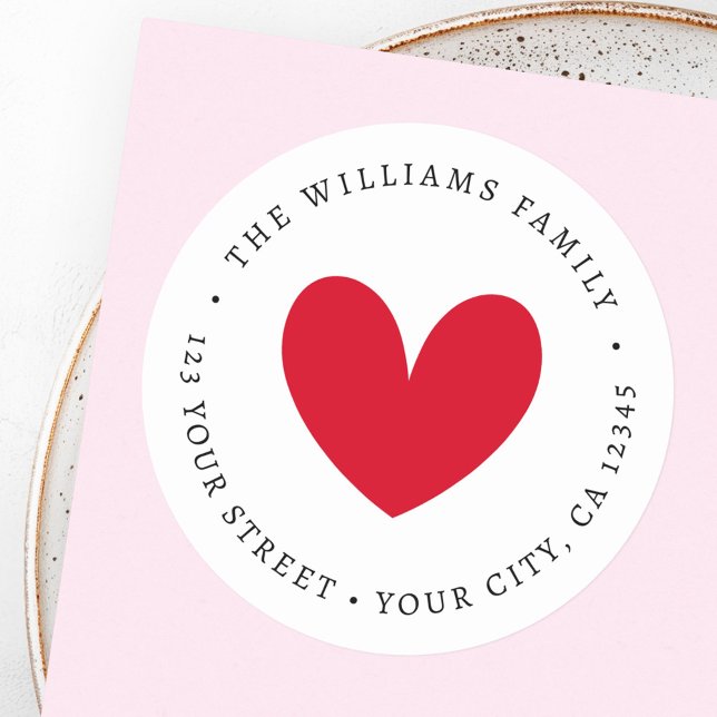 Sticker Rond Adresse de retour cœur rouge mignon (Cute red heart return address classic round sticker)