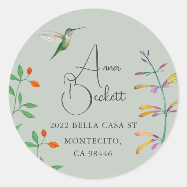 Sticker Rond Adresse de retour Colibri  (Devant)