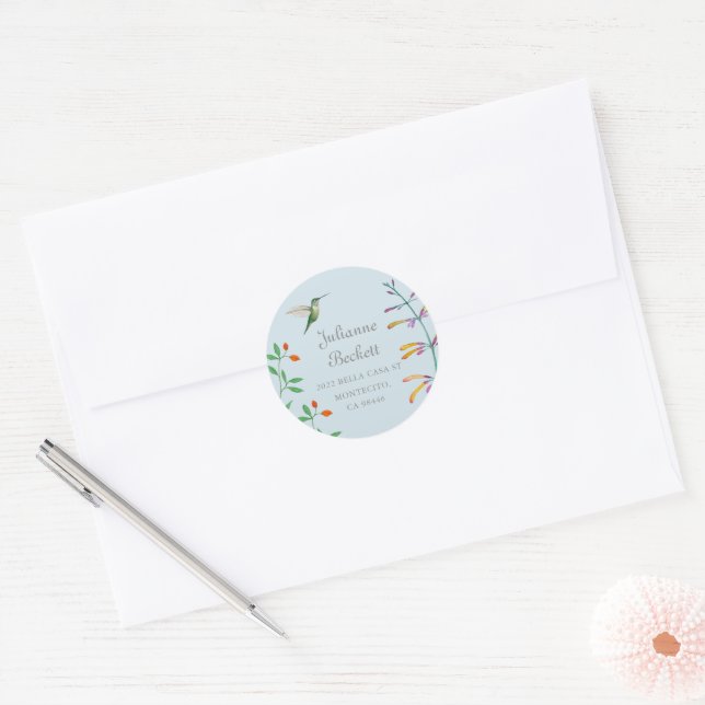 Sticker Rond Adresse de retour Colibri  (Enveloppe)