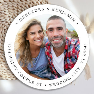 Sticker Rond Adresse de retour Couple Photo Élégant Simple
