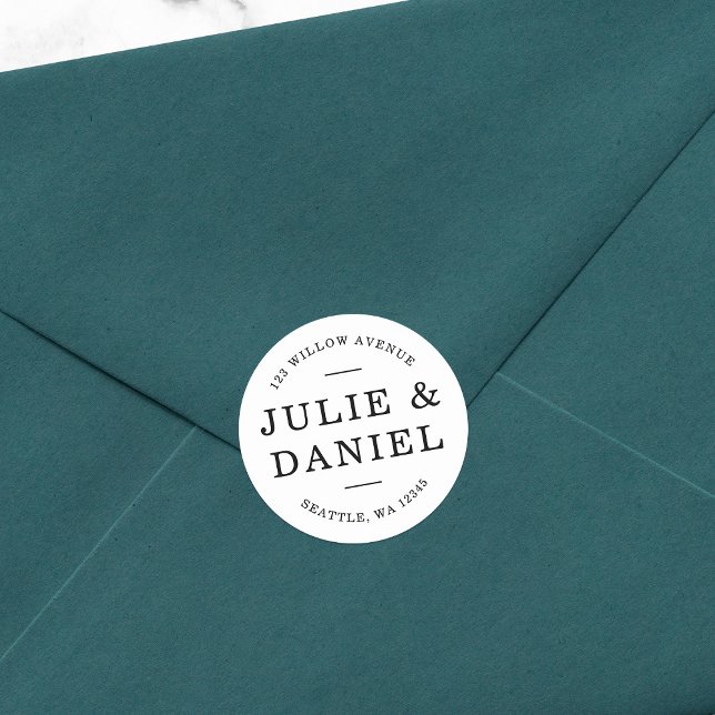 Sticker Rond Adresse de retour de couple moderne et élégant (Créateur téléchargé)