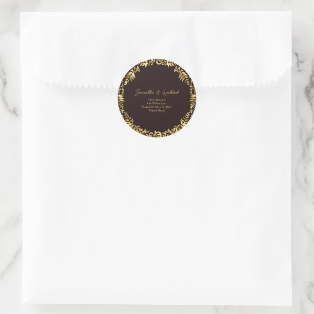 Sticker Rond Adresse de retour de damas d'or (Sac)