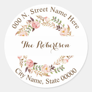 Sticker Rond Adresse de retour de fleurs roses