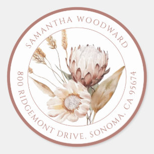 Sticker Rond Adresse de retour de fleurs sauvages aquarelles bo