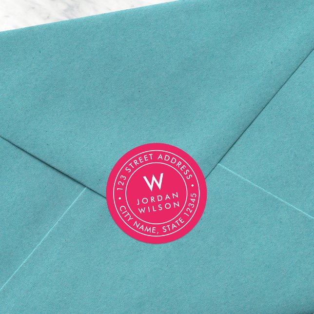 Sticker Rond Adresse de retour de la bordure du monogramme de c (Créateur téléchargé)