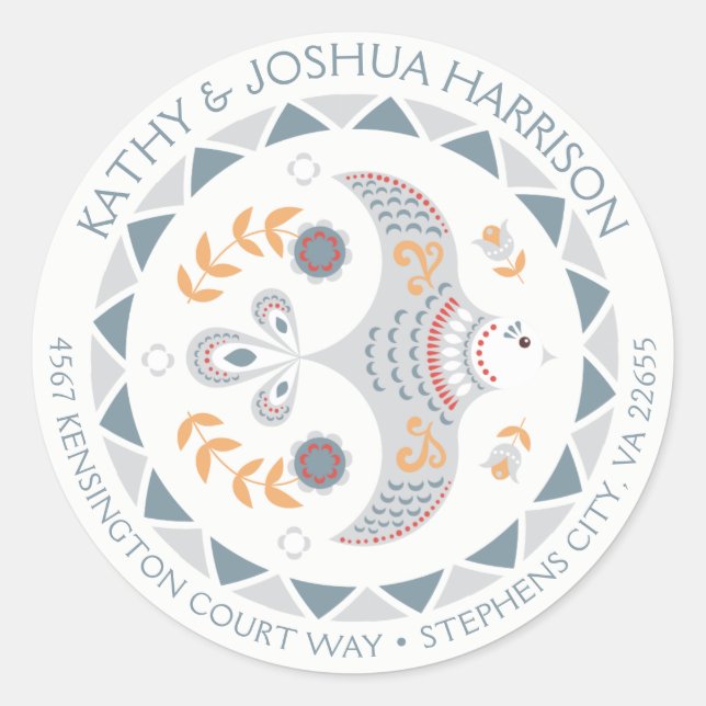 Sticker Rond Adresse de retour de la colombe et des fleurs de s (Devant)