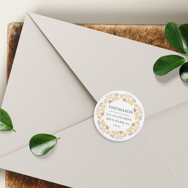 Sticker Rond Adresse de retour de la couronne d'automne (Créateur téléchargé)