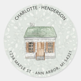 Sticker Rond Adresse de retour de la maison Watercolor