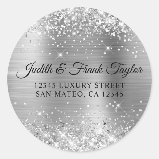 Sticker Rond Adresse de retour de la Parties scintillant argent (Devant)