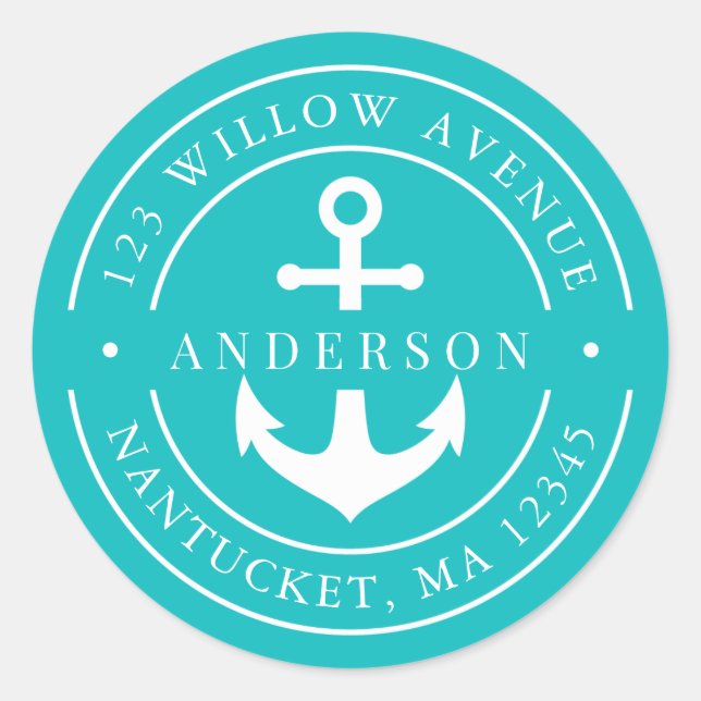 Sticker Rond Adresse de retour de l'Ancre frontière blanche de  (Devant)