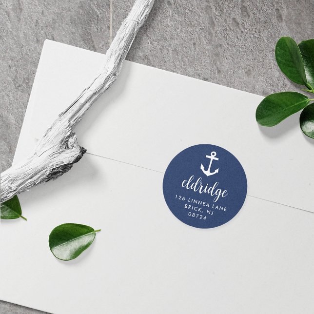 Sticker Rond Adresse de retour de l'Ancre marine (Créateur téléchargé)