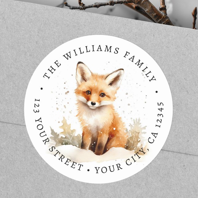 Sticker Rond Adresse de retour de l'aquarelle du renard (Cute fox watercolor return address classic round sticker)