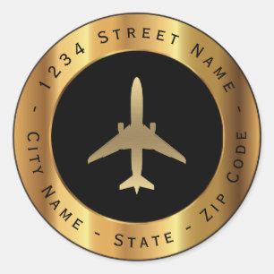 Sticker Rond Adresse de retour de l'avion Gold Jet