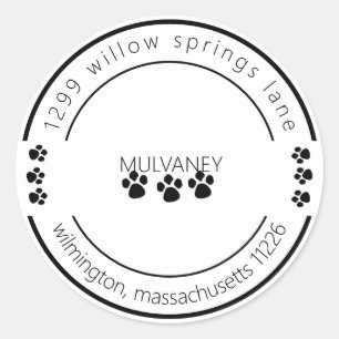 Sticker Rond Adresse de retour de l'Empreinte de patte blanc