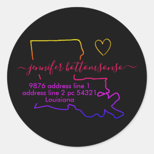 Sticker Rond Adresse de retour de Louisiane Signature arc-en-ci