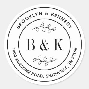 Sticker Rond Adresse de retour de mariage couple florale monogr