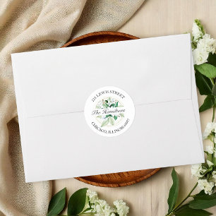 Sticker Rond Adresse de Retour de Mariage de Feuillage Floral G