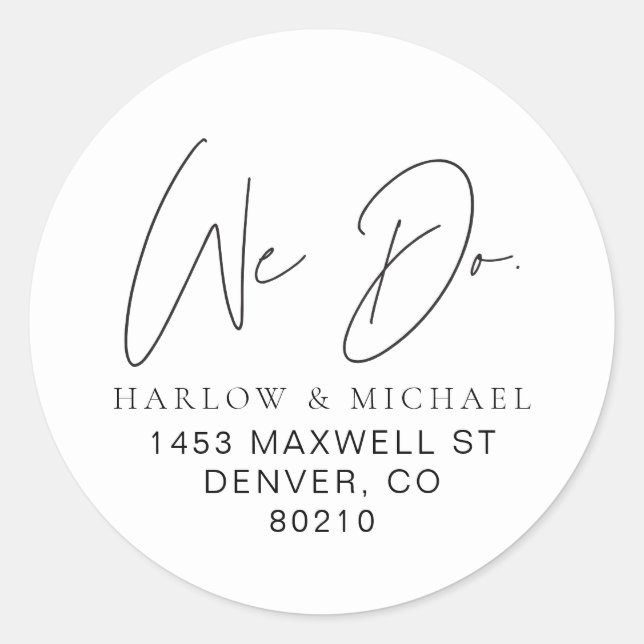 Sticker Rond Adresse de Retour de Mariage Moderne (Devant)