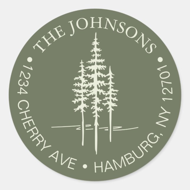 Sticker Rond Adresse de retour de mariage rustique forêt d'arbr (Devant)