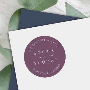 Sticker Rond Adresse de Retour de Mariage Violet Foncé Moderne