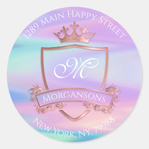 Sticker Rond Adresse de retour de monogramme Couronne Royale Ho