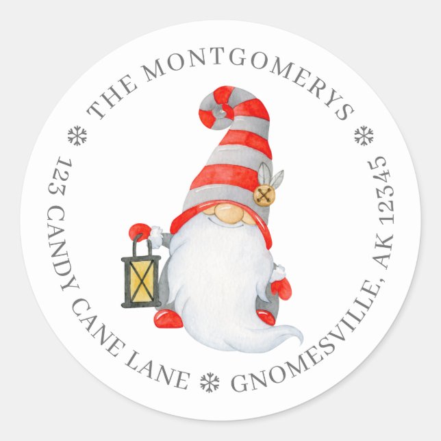 Sticker Rond Adresse de retour de Noël de gnome mignon (Devant)
