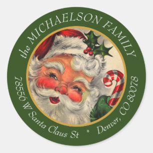 Sticker Rond Adresse de retour de Noël de Père Noël traditio