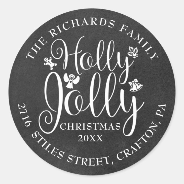 Sticker Rond Adresse de retour de Noël Holly Jolly sur tableau  (Devant)
