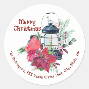 Sticker Rond Adresse de Retour de Noël Lanterne Vintage