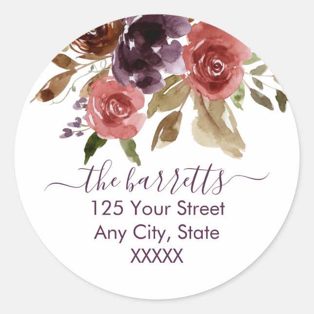 Sticker Rond Adresse de retour de Plumberry Watercolor (Devant)