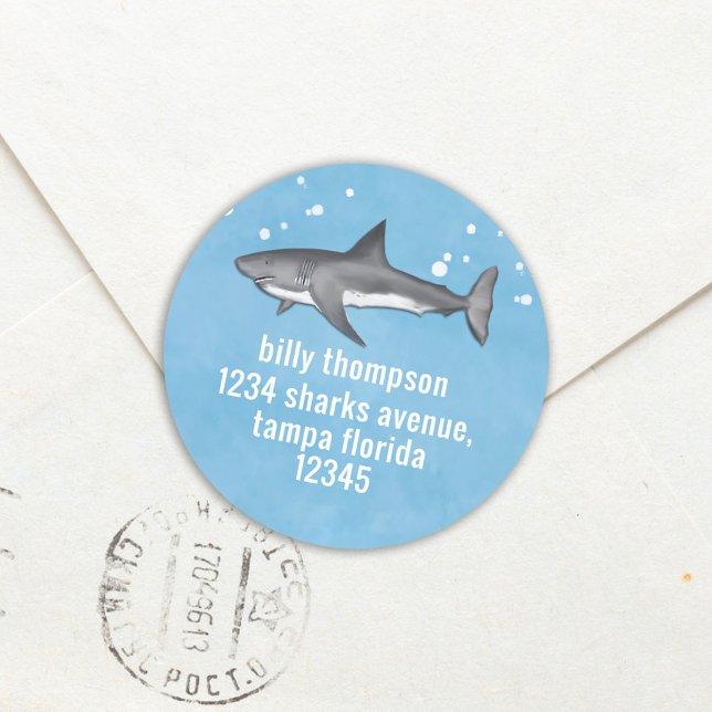 Sticker Rond Adresse de retour de requins de l'océan bleu fanta (Créateur téléchargé)