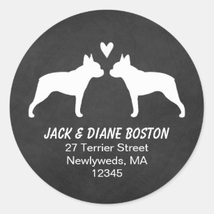 Sticker Rond Adresse de retour de silhouettes de Boston Terrier