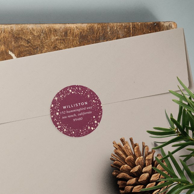 Sticker Rond Adresse de retour de vacances de la frontière étoi (Créateur téléchargé)