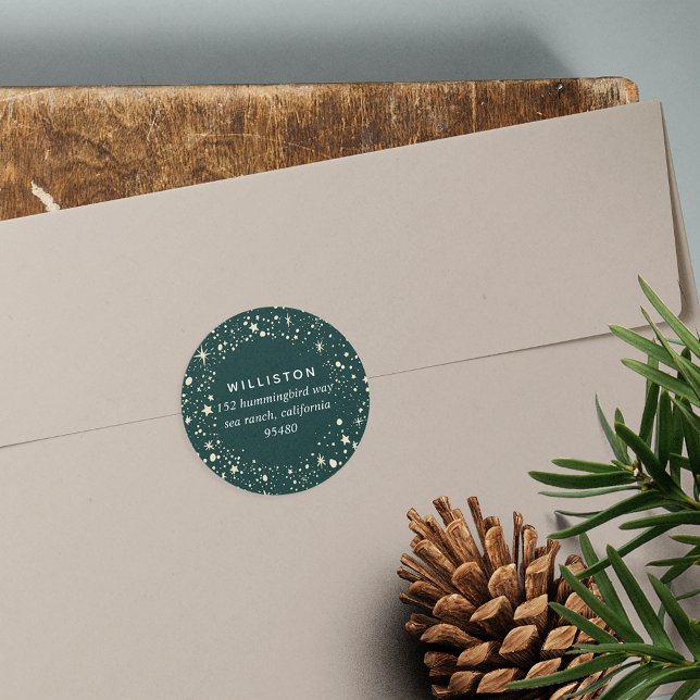 Sticker Rond Adresse de retour de vacances de la frontière étoi (Créateur téléchargé)