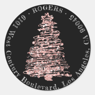 Sticker Rond Adresse de retour de vacances Noir RSVP Arbre de N