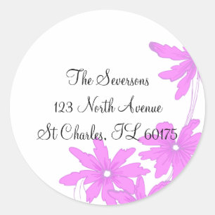 Sticker Rond Adresse de retour des marguerites roses