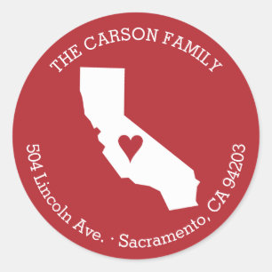 Sticker Rond Adresse de retour d'état de la Californie avec le