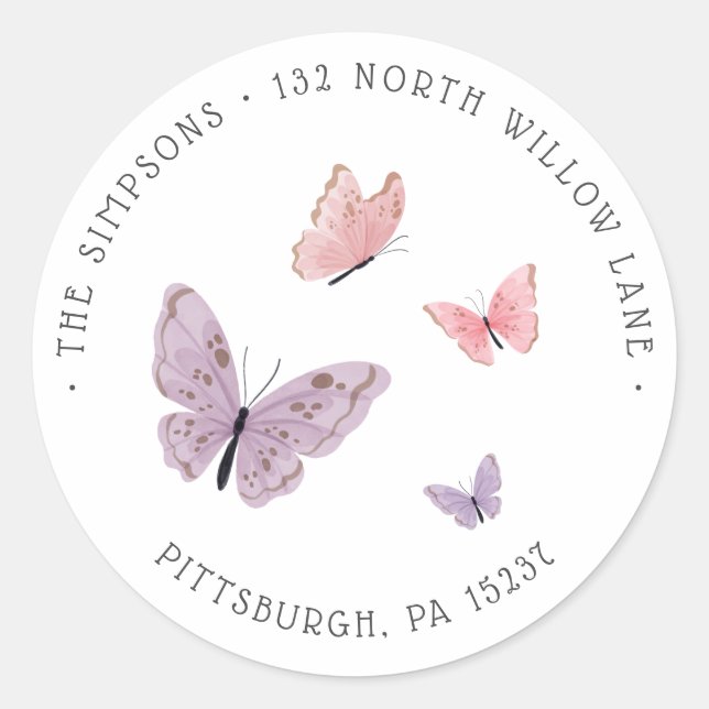 Sticker Rond Adresse de retour du Baby shower papillon (Devant)