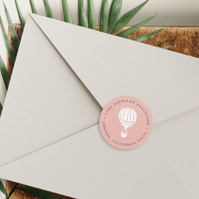 Sticker Rond Adresse de retour du ballon à air chaud rose (Créateur téléchargé)