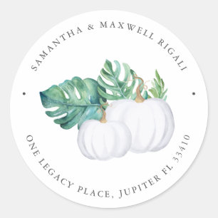 Sticker Rond Adresse de retour du Citrouille blanc tropical